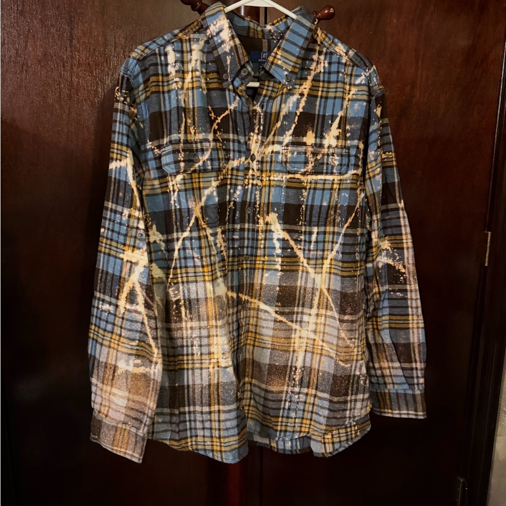Blue and Brown Plaid Bleached Shirt
